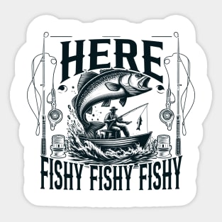 Funny Bass Fishing Here Fishy Fisherman Summer Fishing Lover Sticker